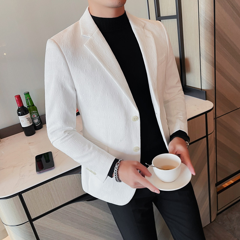 春款时尚男士高档白色小西装商务休闲西服韩版修身潮流上衣外套