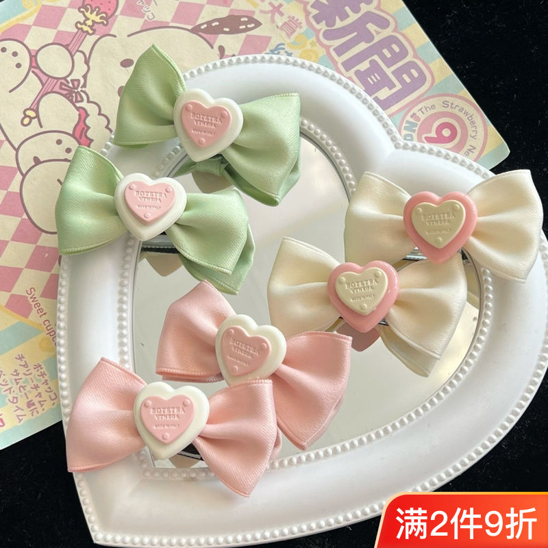 森系可爱蝴蝶结发夹爱心甜妹鸭嘴夹ins布艺质感侧边夹