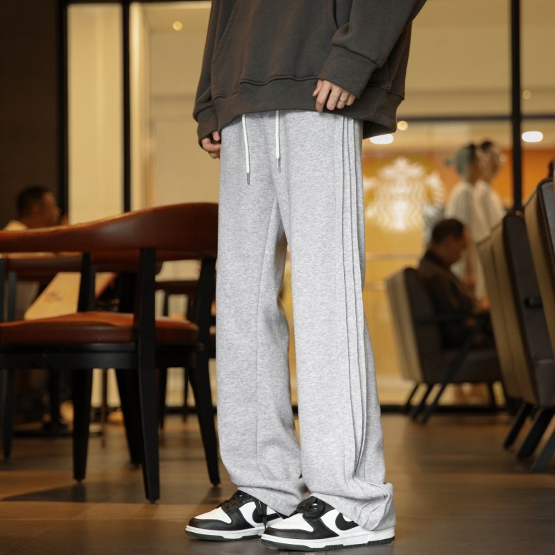 黑色裤子男秋冬加厚美式高街vibe休闲卫裤直筒条纹阔腿运动长裤潮