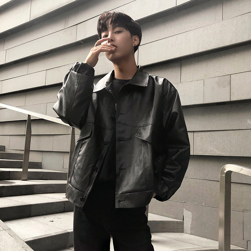 美式复古pu皮衣棒球服男春秋款港风宽松百搭夹克外套男