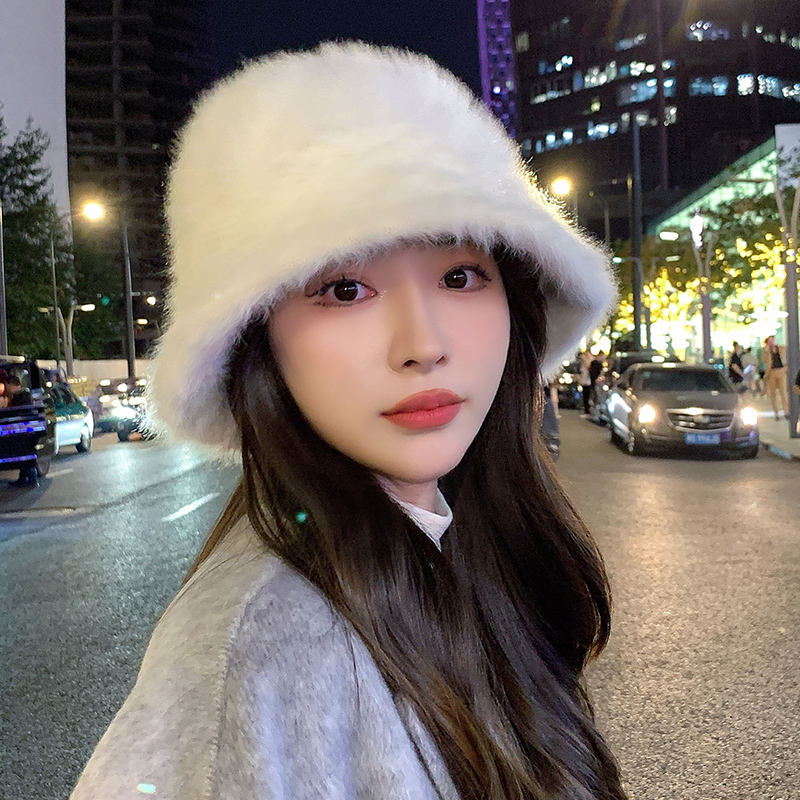 大头围显脸小秋冬兔毛渔夫帽子女时尚可爱百搭水桶帽保暖盆帽潮