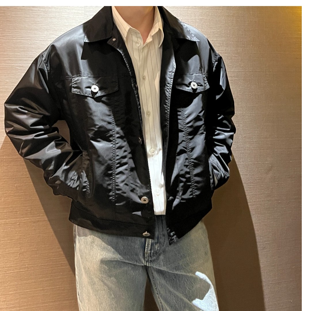 【新品】男士纯色尼龙翻领长袖夹克外套SM11160