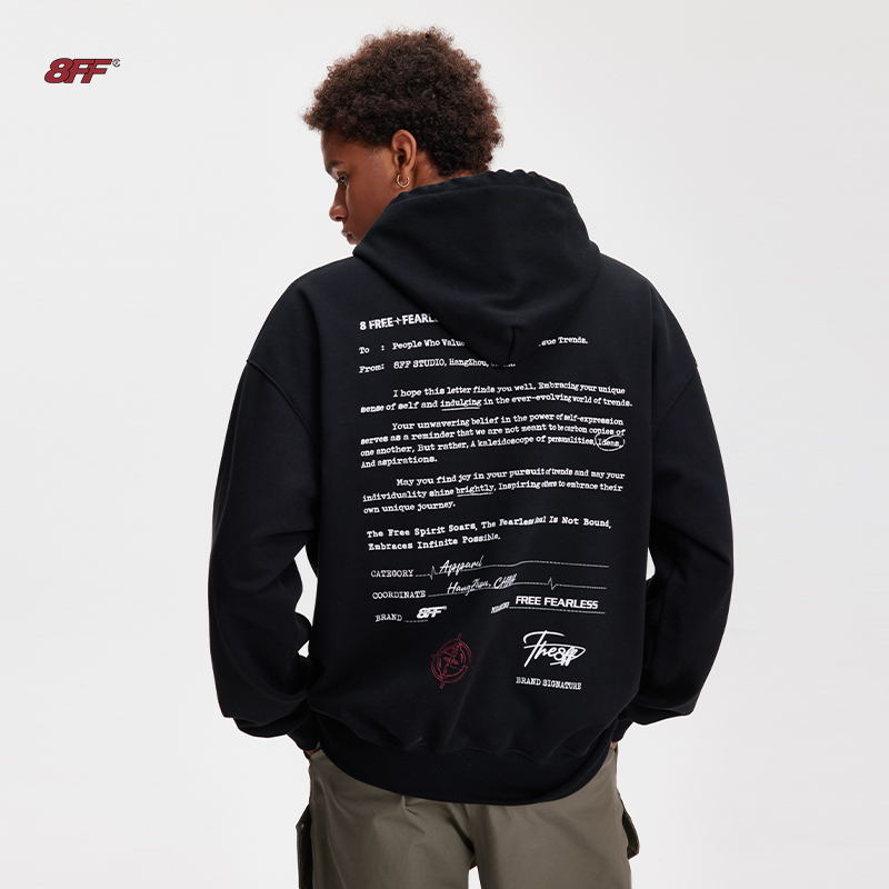 8FF/23FW 两色 手写字体印花合同连帽卫衣休闲针织帽衫