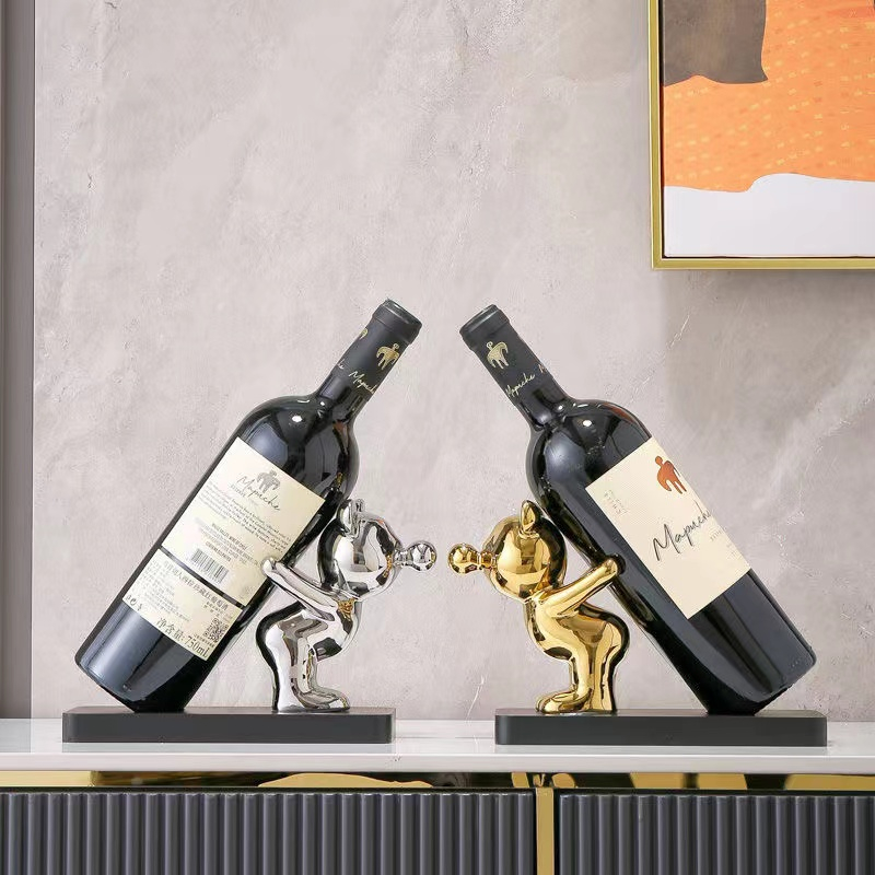 创意轻奢高级泡泡熊红酒架装饰品摆件酒柜电视柜玄关客厅礼品