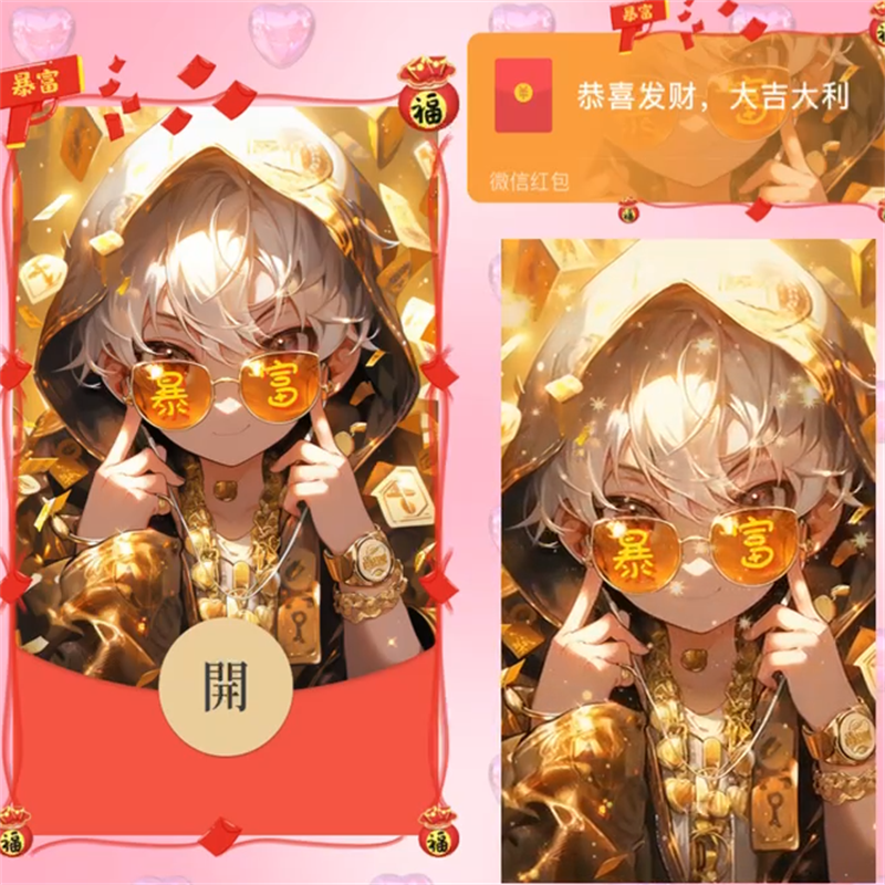 2024新年快乐跨年暴富系红包封面动漫烟花婵龙年大吉你情侣vx服务