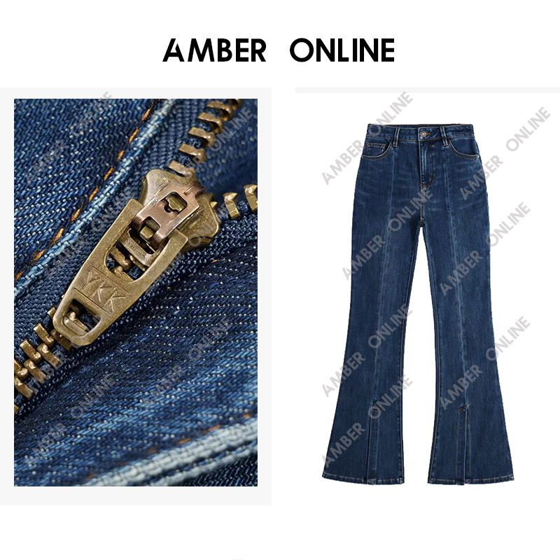 【AMBER ONLINE】AD23新款微喇秋高档弹力高腰牛仔裤DG23F1-K009W