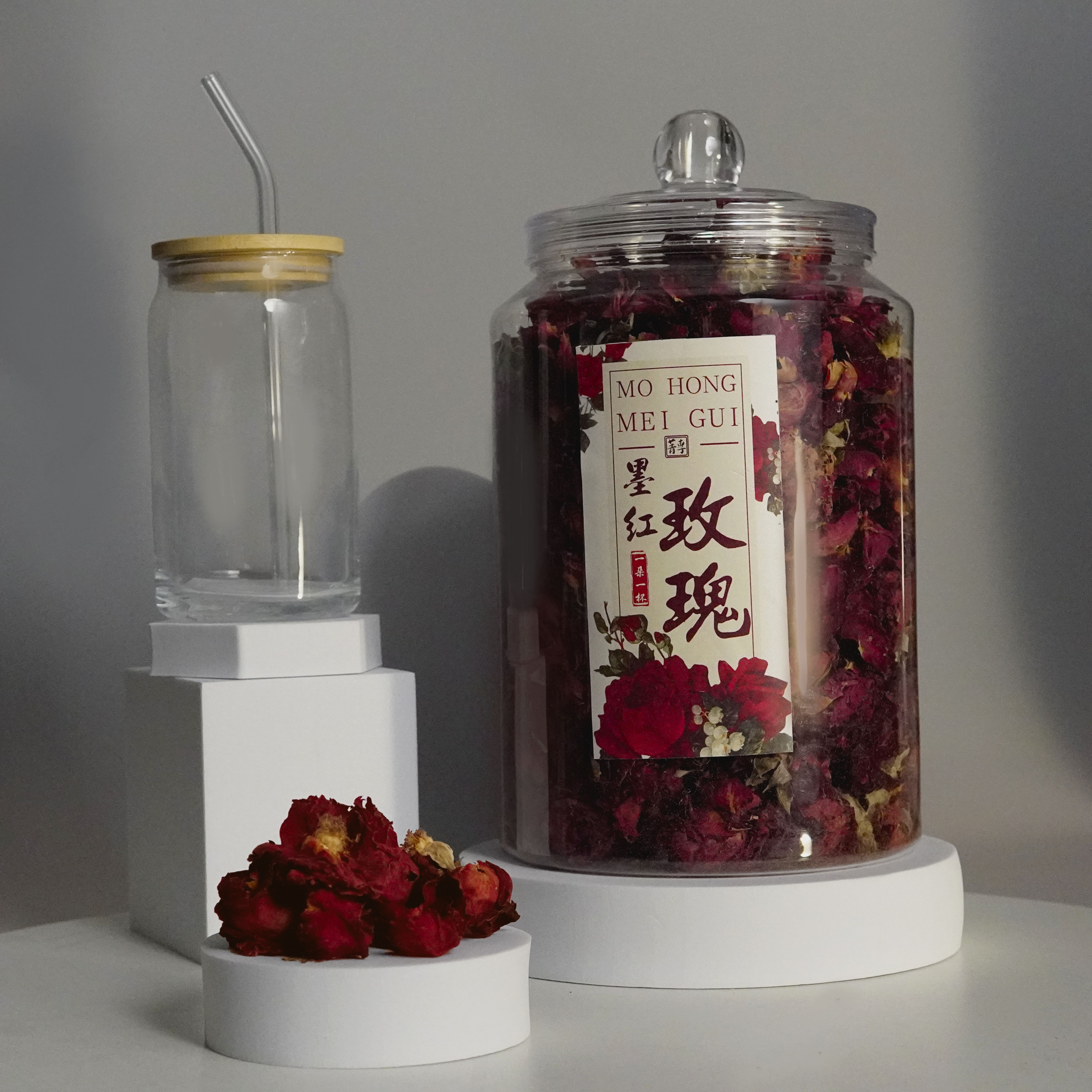 菁専 云南墨红玫瑰花茶淡淡清香 浓浓韵味一整朵干花 罐装