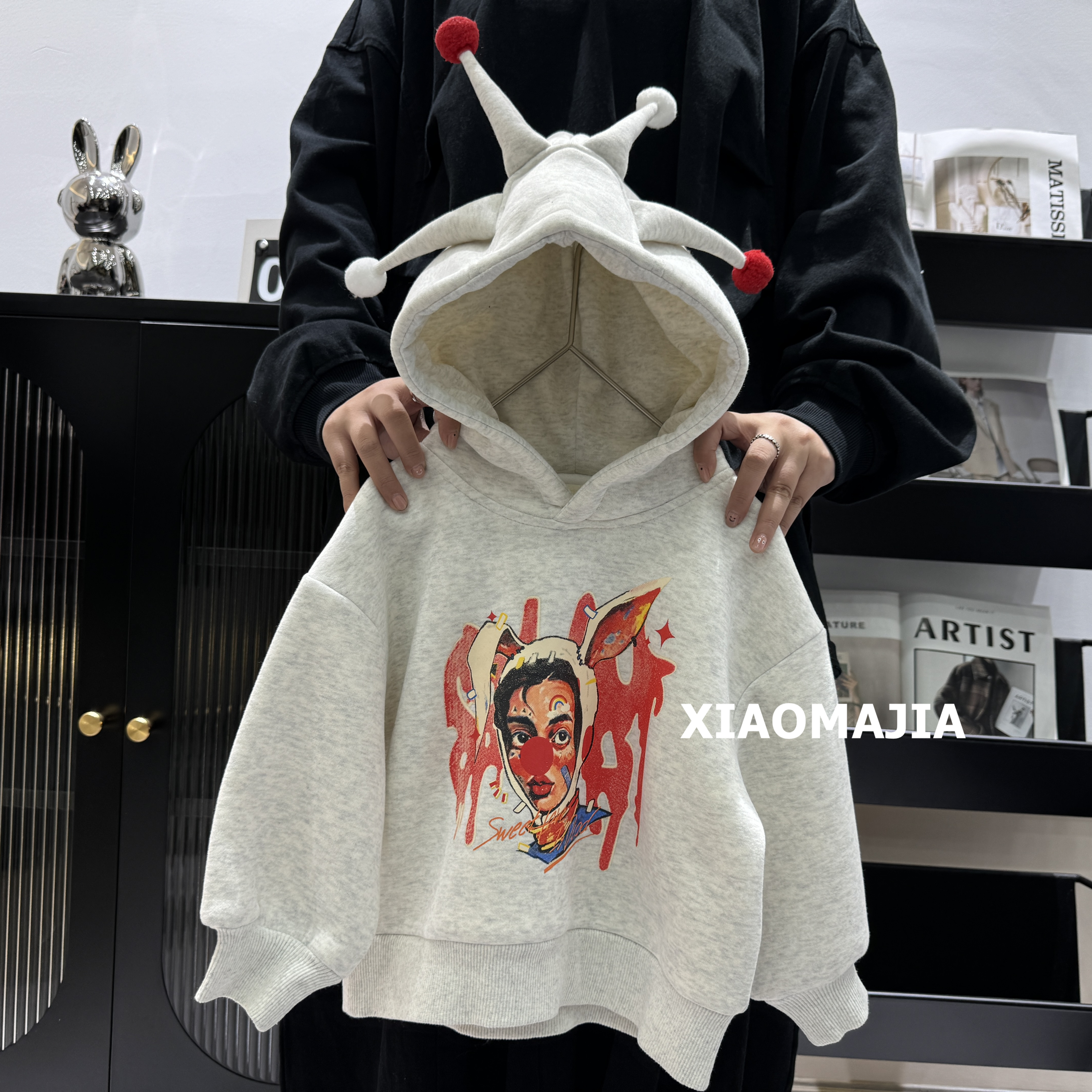 儿童秋冬季一体绒加厚糕糕绒连帽卫衣中性男童韩版帽衫【D-9732】