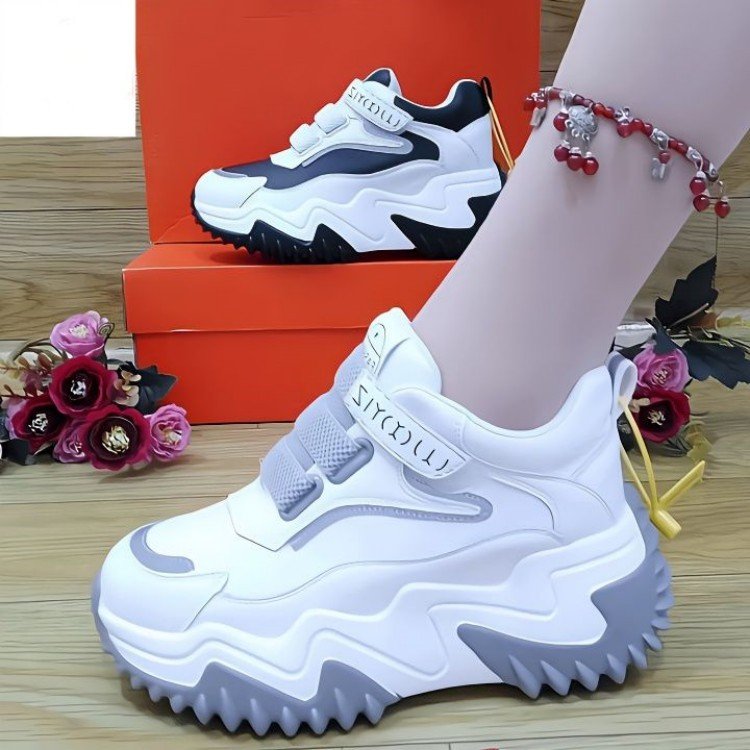 2023年春秋款内增高8CM魔术贴学生休闲鞋老爹鞋厚底女鞋百搭透气