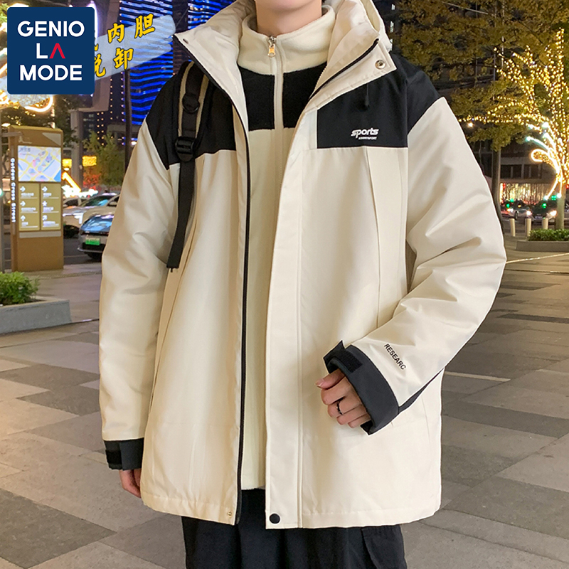GENIOLAMODE冬季保暖三合一冲锋衣男女ins宽松户外登山夹克外套潮
