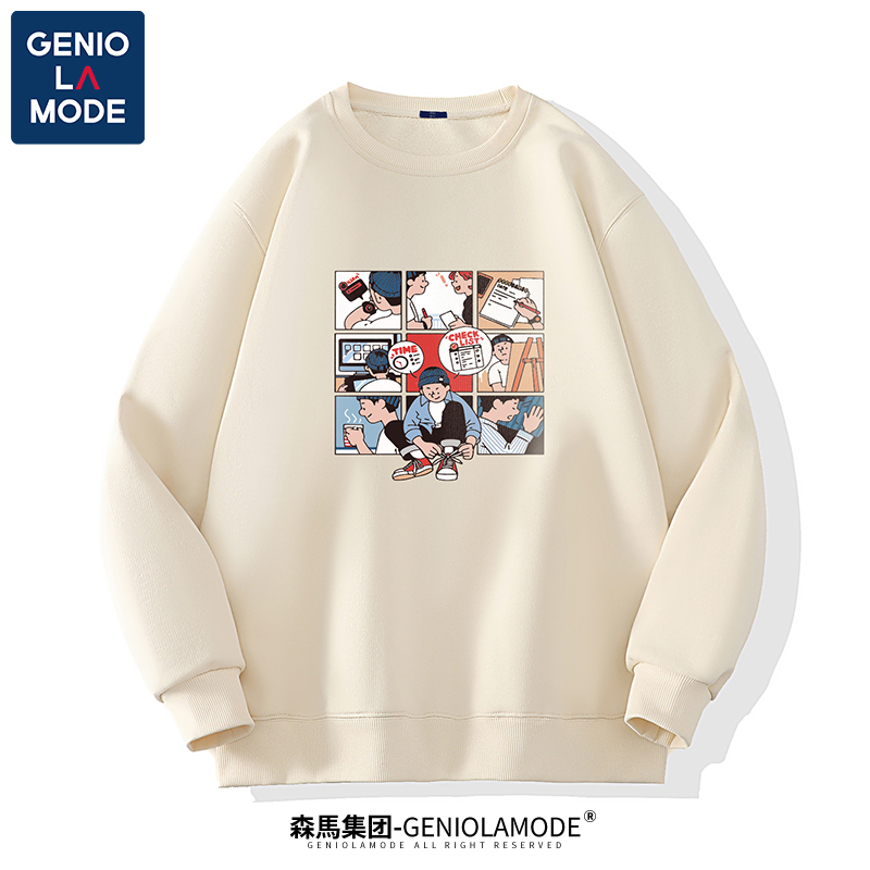 GENIOLAMODE美式复古卫衣男女潮牌2023新款秋冬圆领百搭休闲衣服