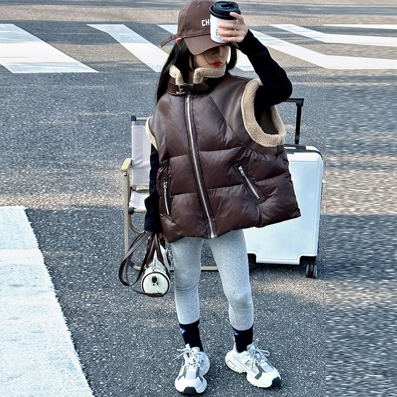 儿童马甲秋冬装2023新款女大童冬季羽绒背心女孩白鸭绒外穿马夹潮