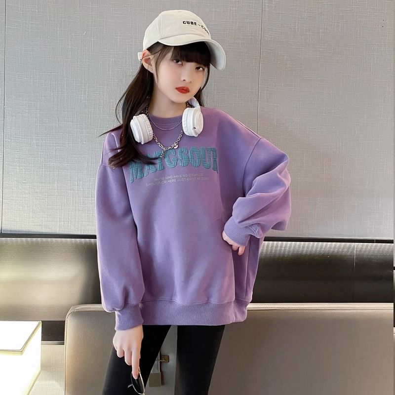 女童秋冬加绒卫衣2023新款儿童大童一体绒加厚洋气保暖上衣打底衫