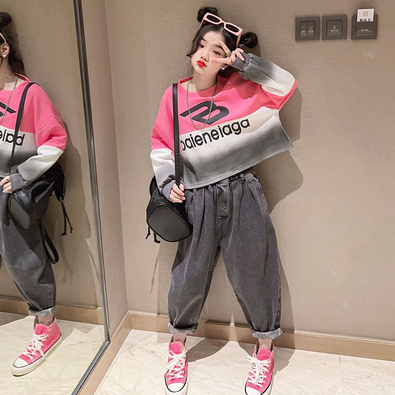 大女童春秋款网红洋气炸街套装女孩儿童装时髦运动春装潮衣服8岁9
