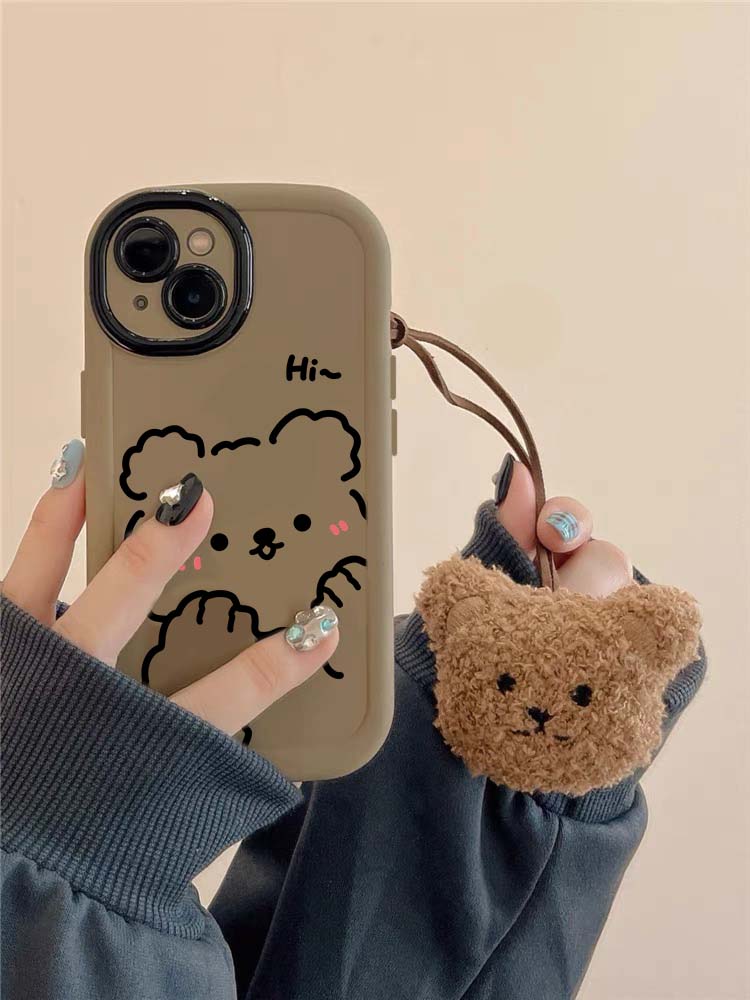 涂鸦线条小熊挂坠适用iphone15手机壳苹果14/13promax卡通12/11软