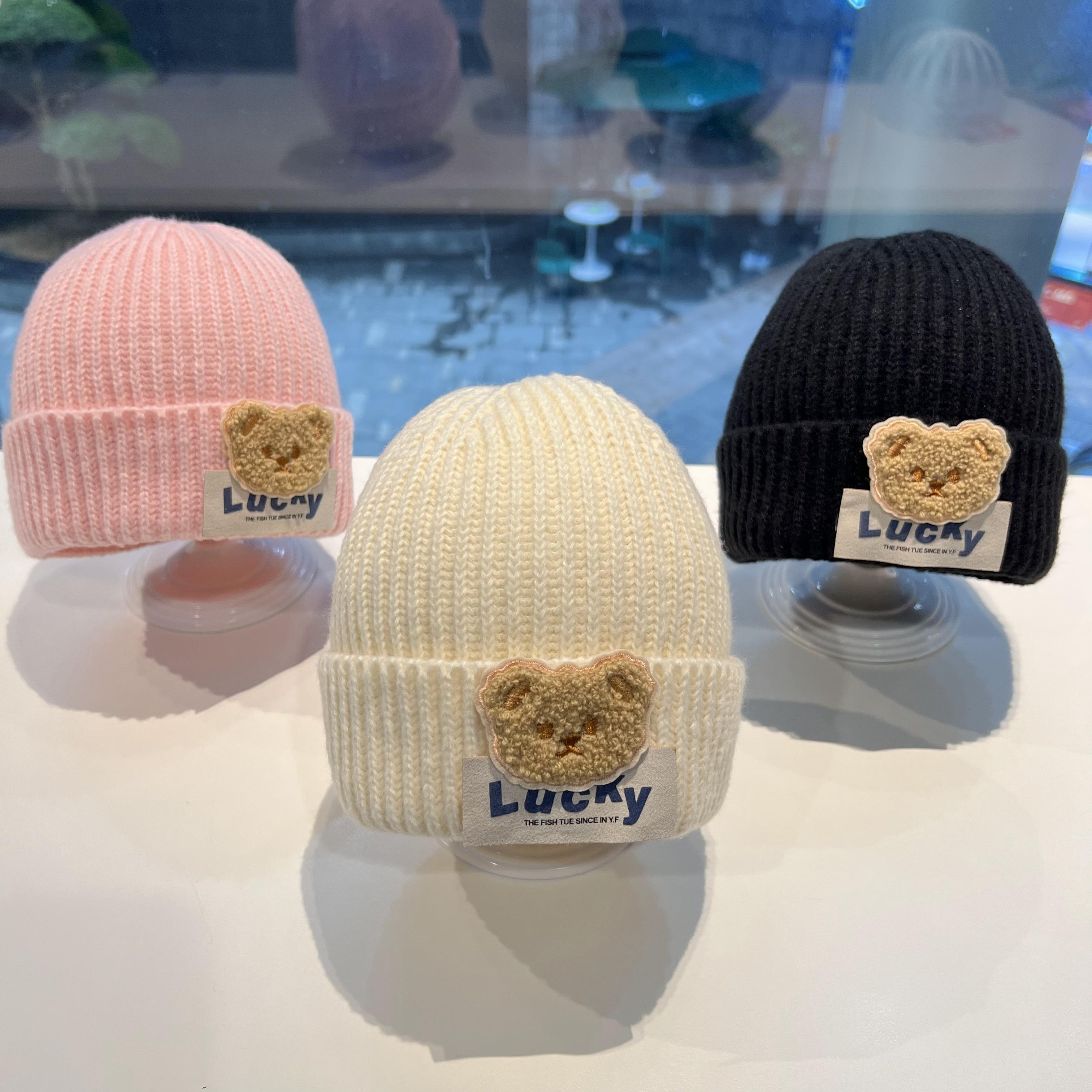 秋冬季儿童毛线帽韩版可爱小熊男女宝宝针织保暖帽子女童套头帽潮