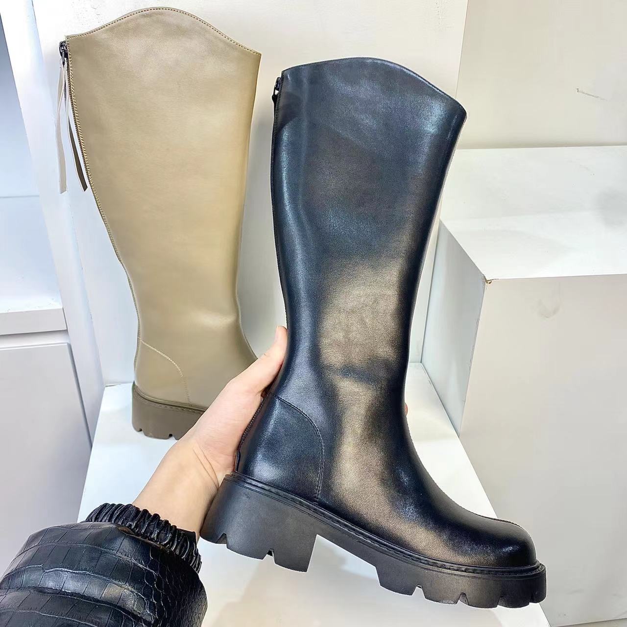 冬季新款时尚百搭长筒圆头厚底高筒骑士休闲女士长靴 X 检 2366