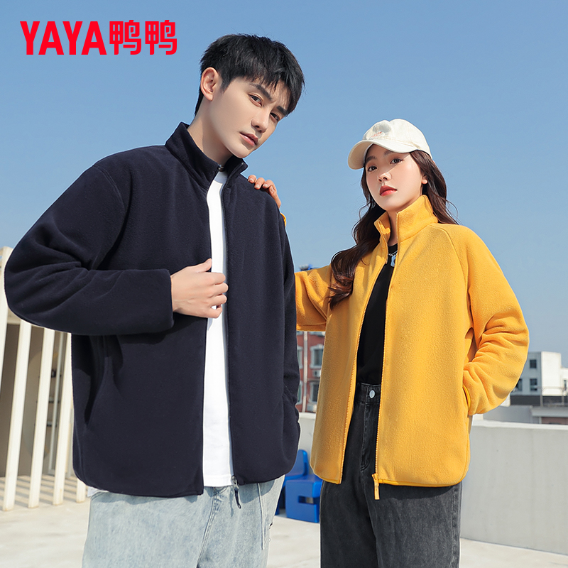 YAYA/鸭鸭情侣款摇粒绒外套秋季时尚百搭休闲舒适夹克保暖上衣