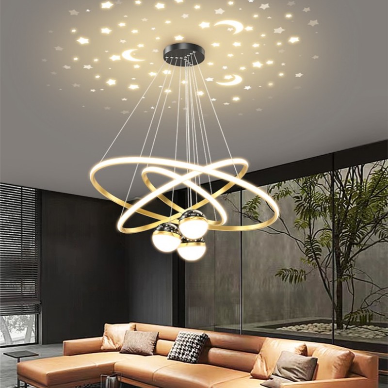 星空三环北欧个性创意吊灯星空顶餐厅卧室灯轻奢现代简约灯具家用