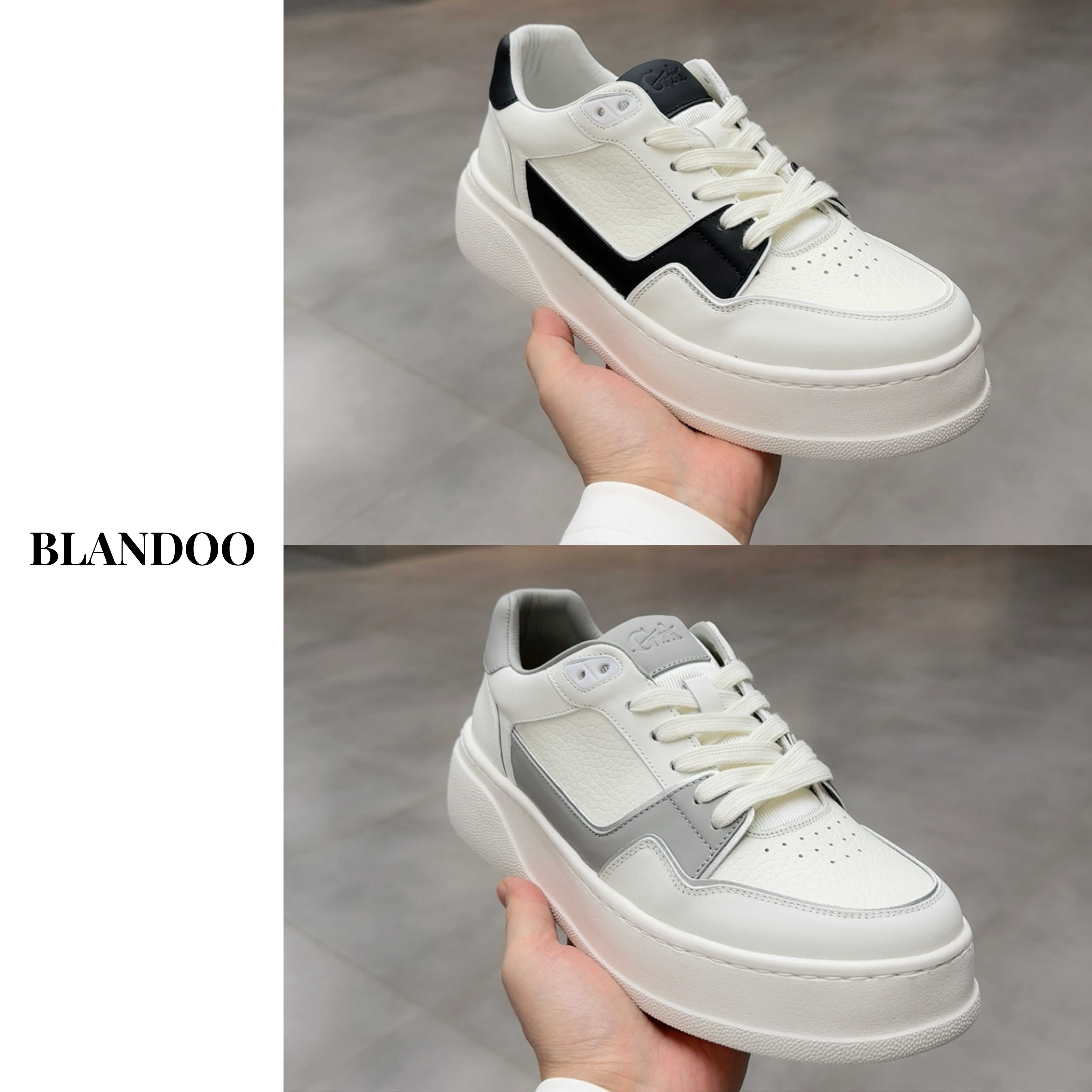 BLANDOO 男士简约百搭舒适系带拼色牛皮休闲鞋板鞋2328