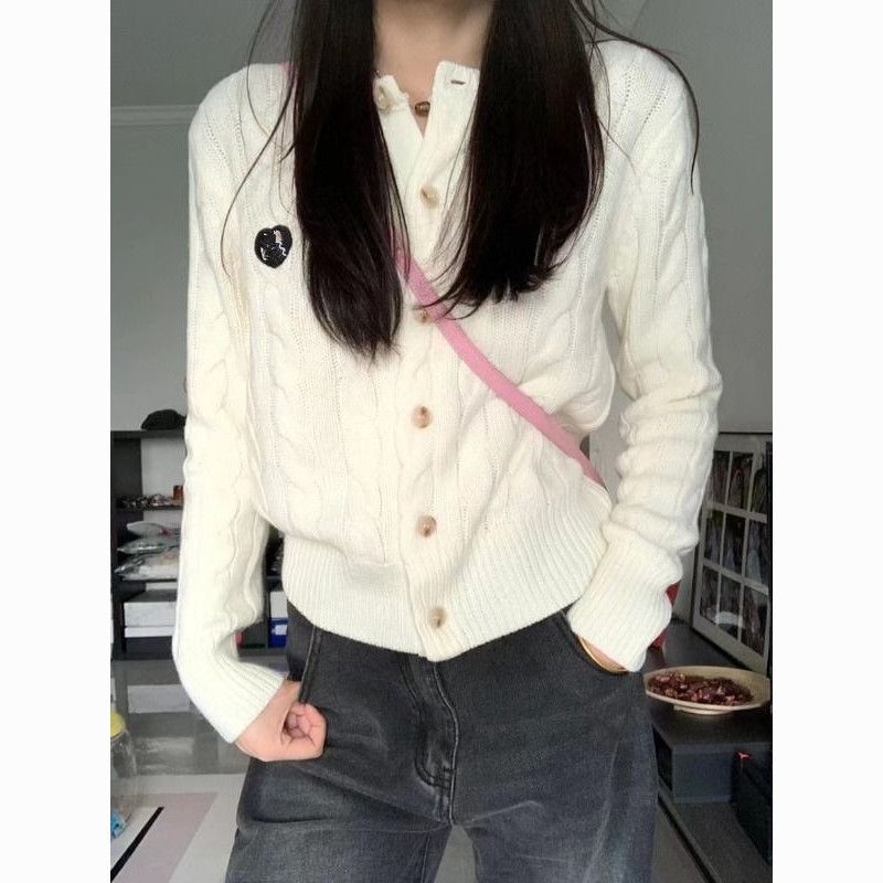 领白色针织开衫女2023秋季新款修身显瘦短款毛衣小香风长袖针织衫