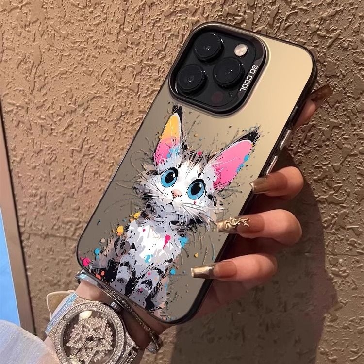 彩色猫咪新款15适用苹果小众iphone14时尚13镭射12可爱个性手机壳