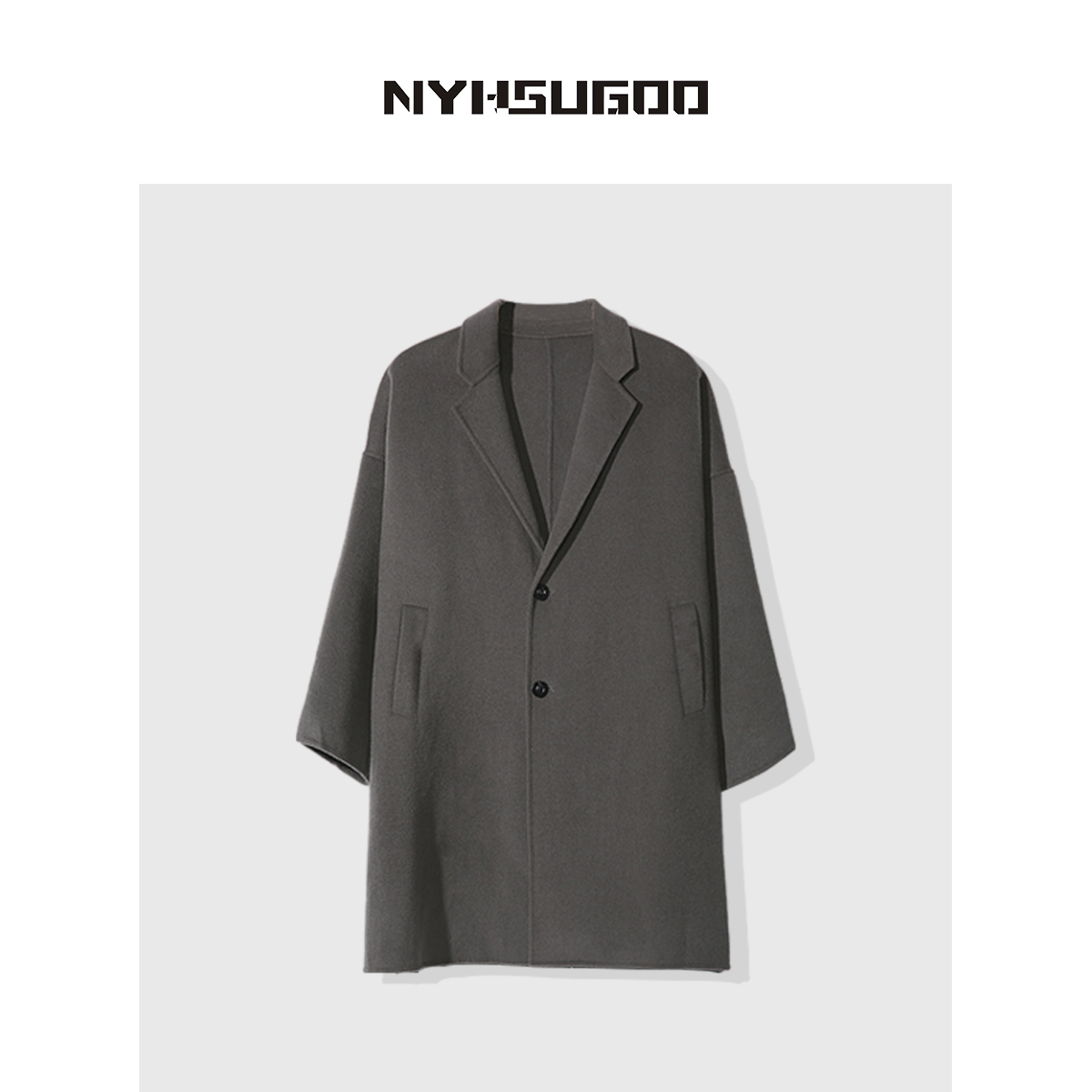 南乙23001中长款男士阔版双面呢外套秋冬高端休闲气质毛呢大衣