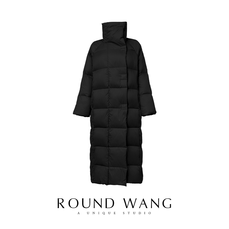 王嬛嬛ROUNDWANG 时尚百搭大气长款羽绒服白鸭绒 F23D484