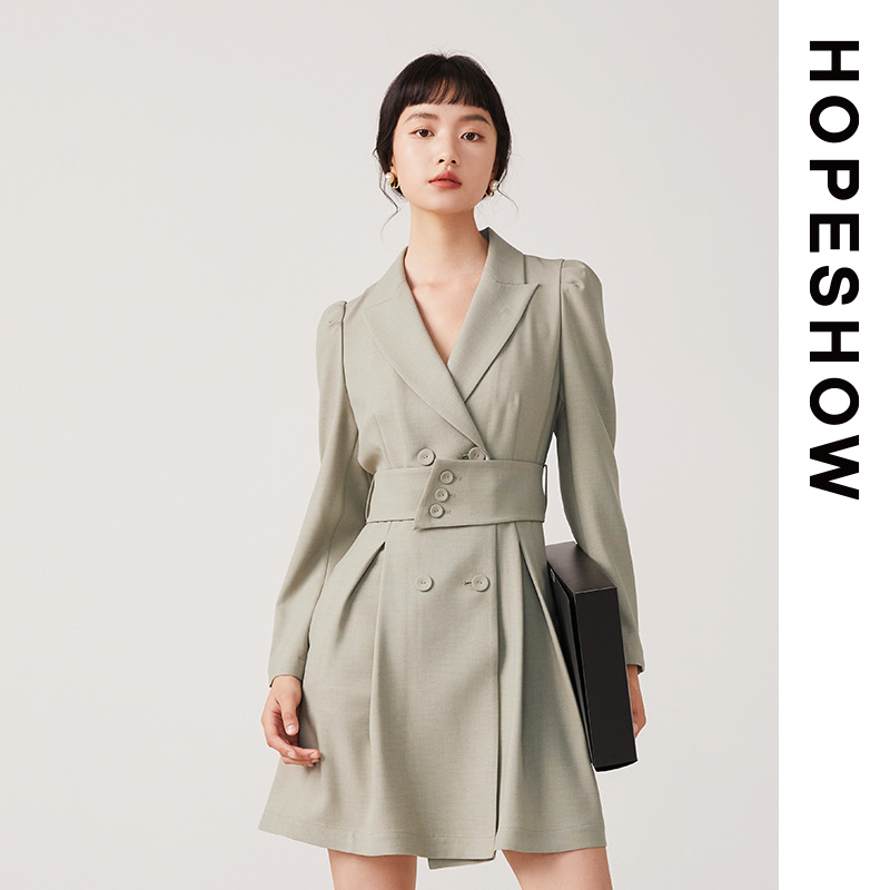 【小余专属】HOPESHOW红袖 腰封设计西装式连衣裙 89122301609