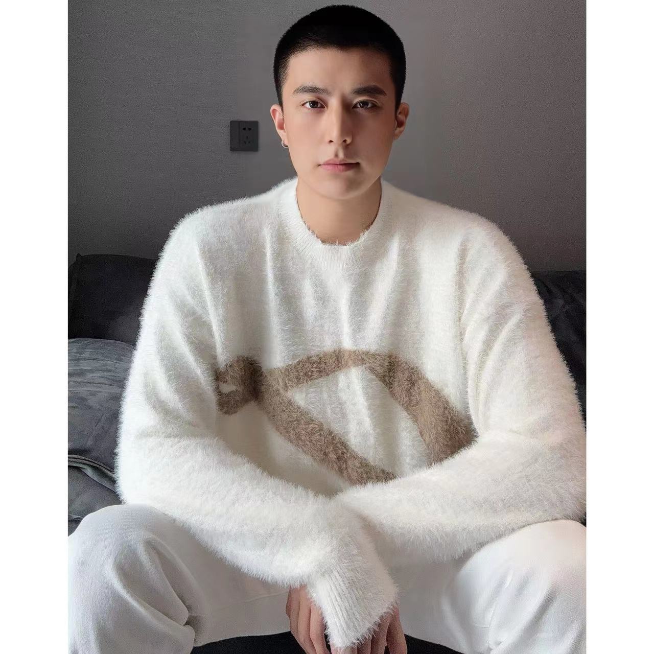 【西博】糯米慵懒风毛衣男仿貂毛秋冬季情侣保暖休闲宽松圆领毛衣
