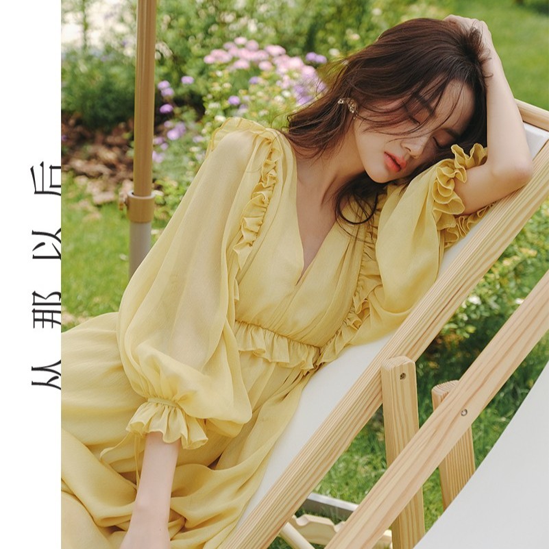 SINCE THEN【南月笼香】法式小众长袖连衣裙泡泡袖高级感长裙春秋款