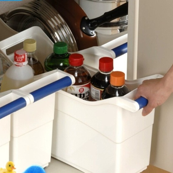 inomata日本进口带滚轮塑料收纳盒水槽橱柜下层杂物厨房收纳筐