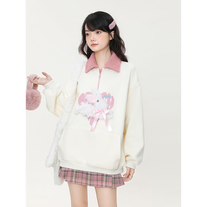 【雪宝粉丝专享】大sim小sim慵懒风POLO领拉链卫衣女秋冬外套8697