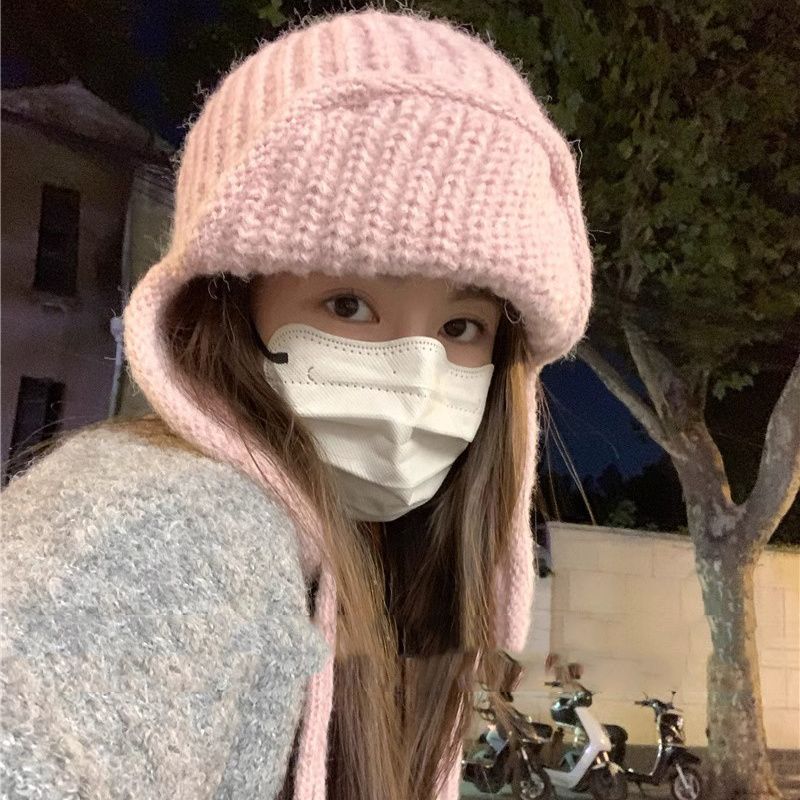 韩国ins风纯色保暖护耳针织帽子女秋冬毛线帽时尚加厚飞行雷锋帽