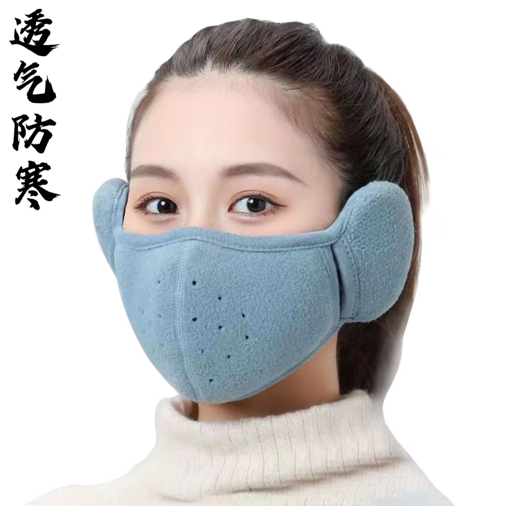 骑行防寒面罩摇粒绒保暖口罩防冻透气立体二合一体保暖护耳口罩