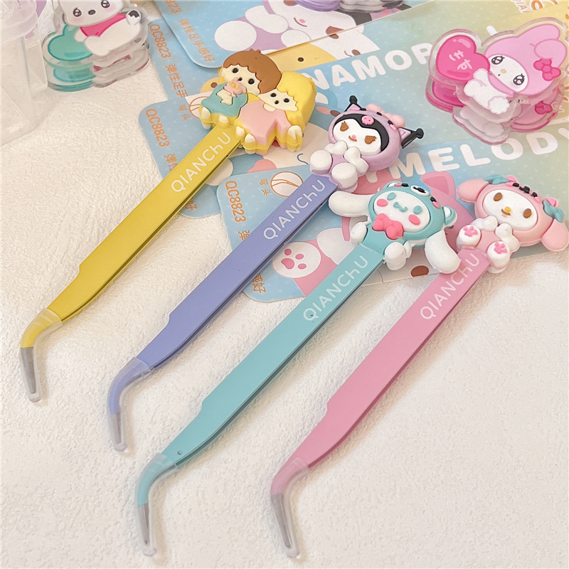 可爱咕卡弯头彩色镊子库洛米大耳狗儿童咕卡手账手工DIY彩烤漆镊