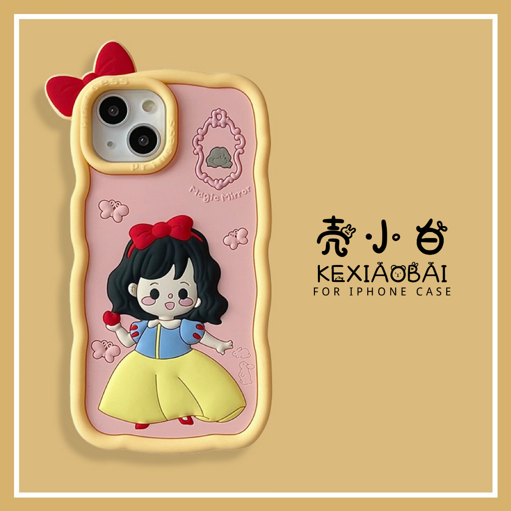 网红少女全包ins立体卡通波浪边手机壳手链支架可爱少女白雪公主