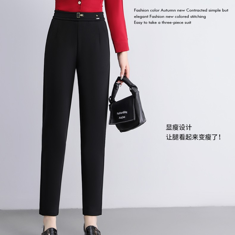 【高货】女士气质高腰弹力显瘦宝格丽大码斜纹休闲哈伦长裤KZ3285