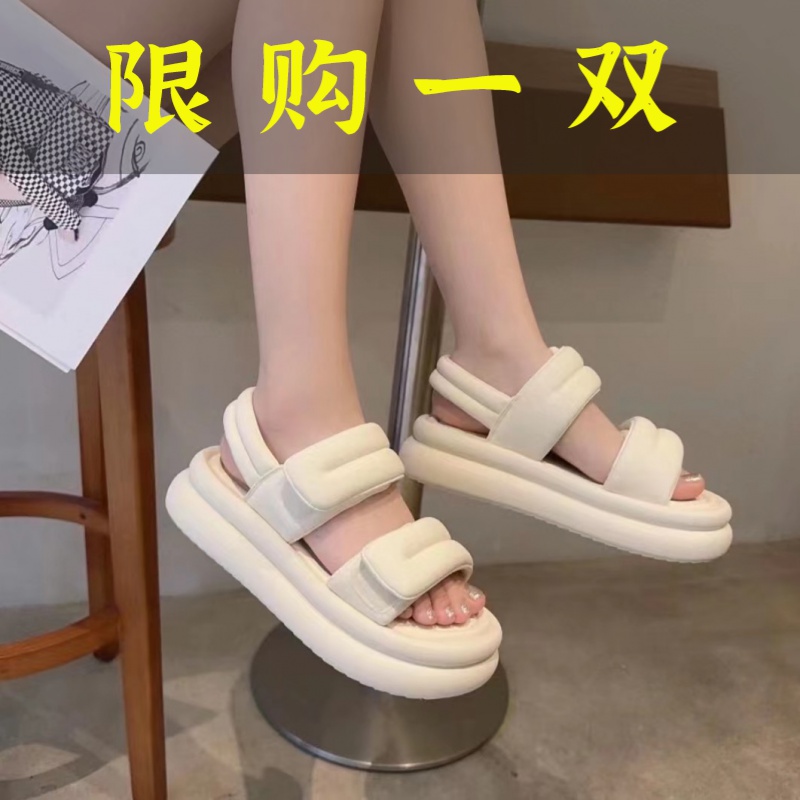 百丽纯爱魔术贴凉鞋女2023夏季新款时尚百搭厚底运动休闲沙滩小