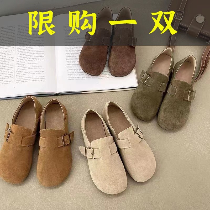 红蜻蜓牌不加绒勃肯鞋平底两穿时尚百搭休闲单鞋女复古软底豆豆