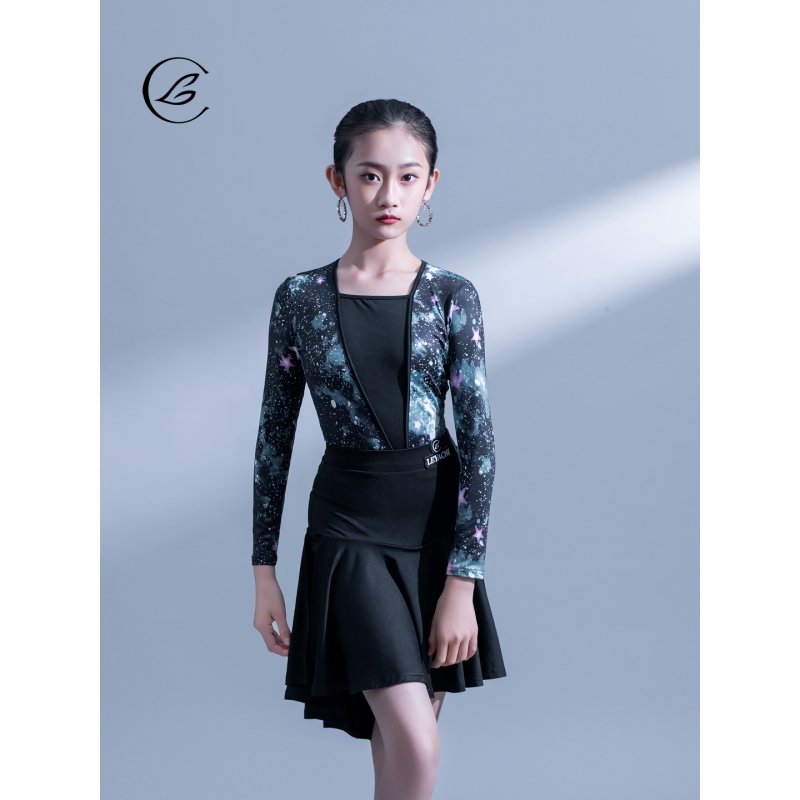 乐雅池2022秋冬新款拉丁舞练功服女童舞蹈服儿童演出服黑色训练服
