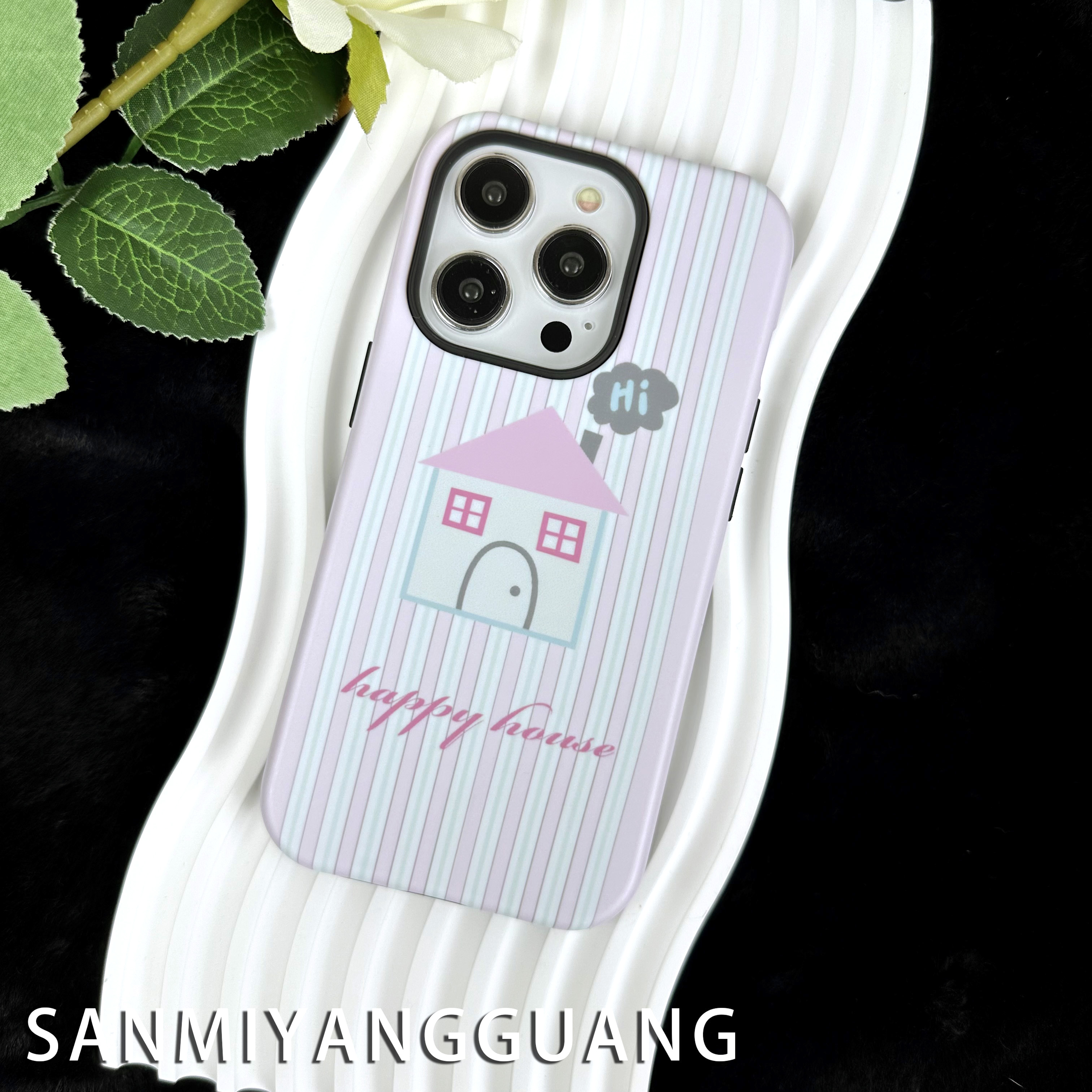 【高货菲林二合一】适用苹果手机壳粉条纹房子15PROMAX/iphone14/13