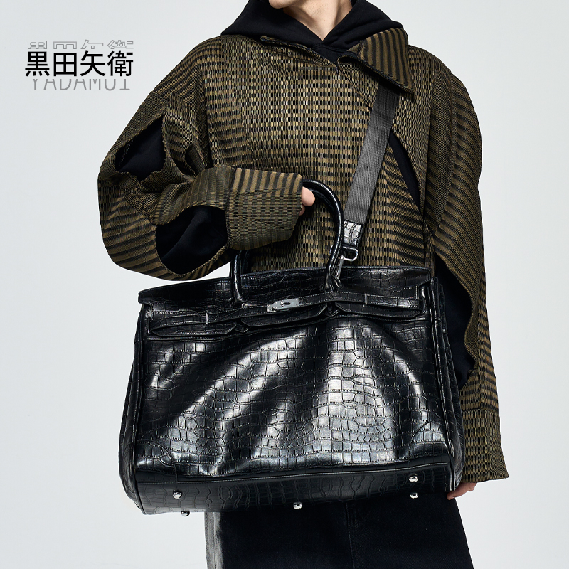 铂金包2023年新款鳄鱼纹公文包男士小众复古时尚高街旅行手提大包