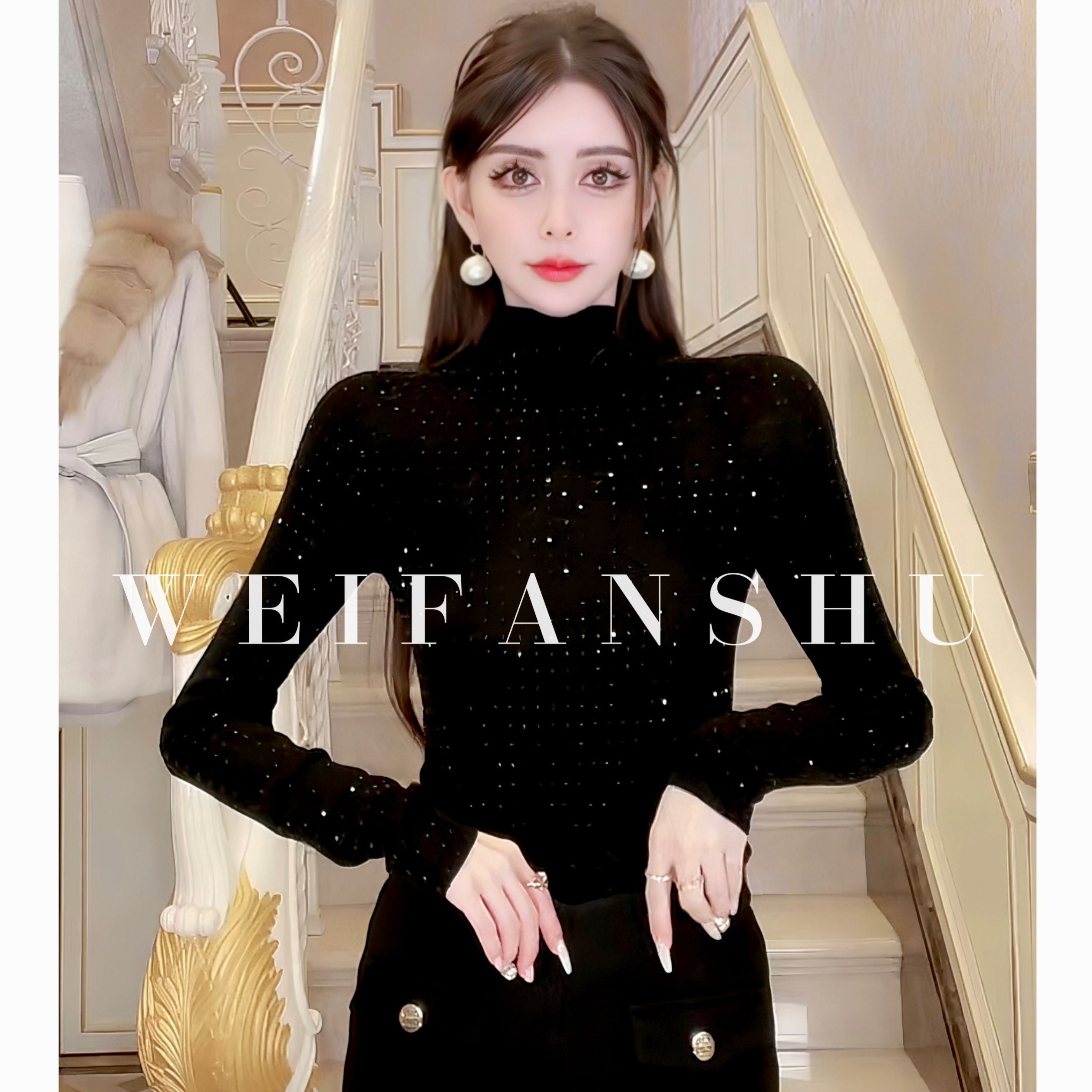 WEIFANSHU/魏凡舒【神仙星耀】毛衣杨子纱上衣高领修身长袖轻奢女装