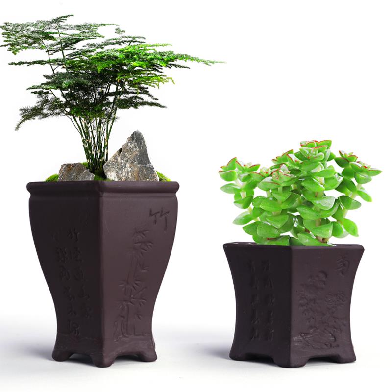 紫砂花盆四方形兰花菖蒲花卉绿植盆栽大号多肉盆景小陶瓷专用清仓