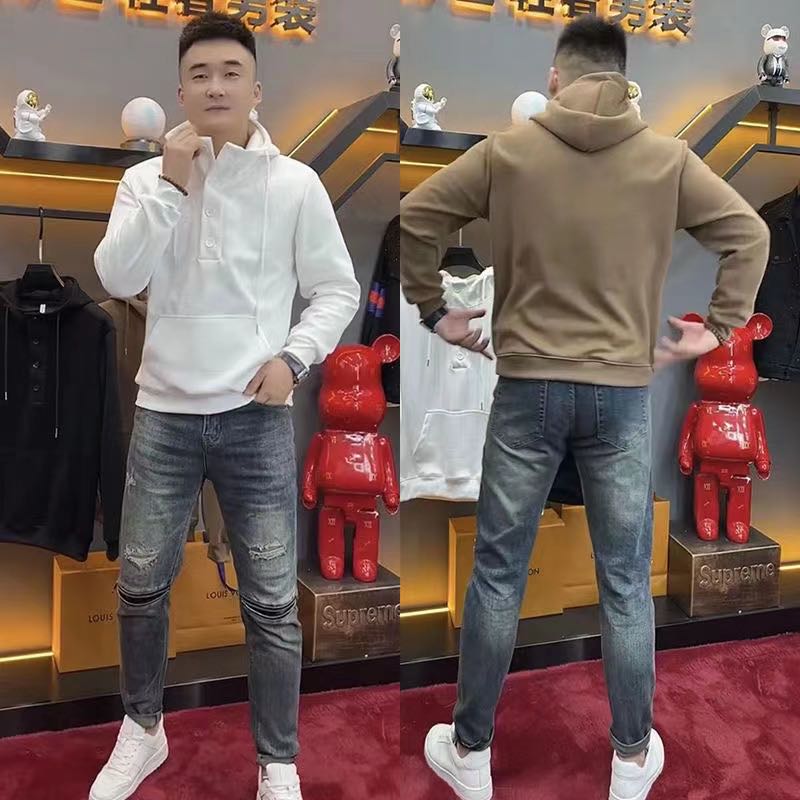 秋季新款欧货百搭休闲连帽卫衣男女情侣款简约纯色套头长袖上衣
