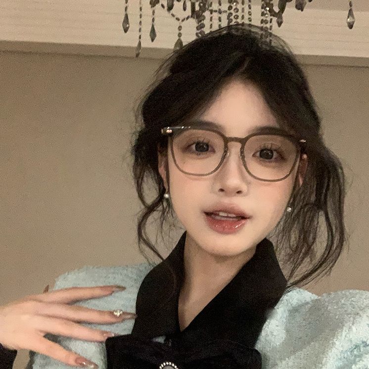 冷茶色眼镜女近视有度数素颜显白美拉德风方圆脸显瘦防蓝光平光镜