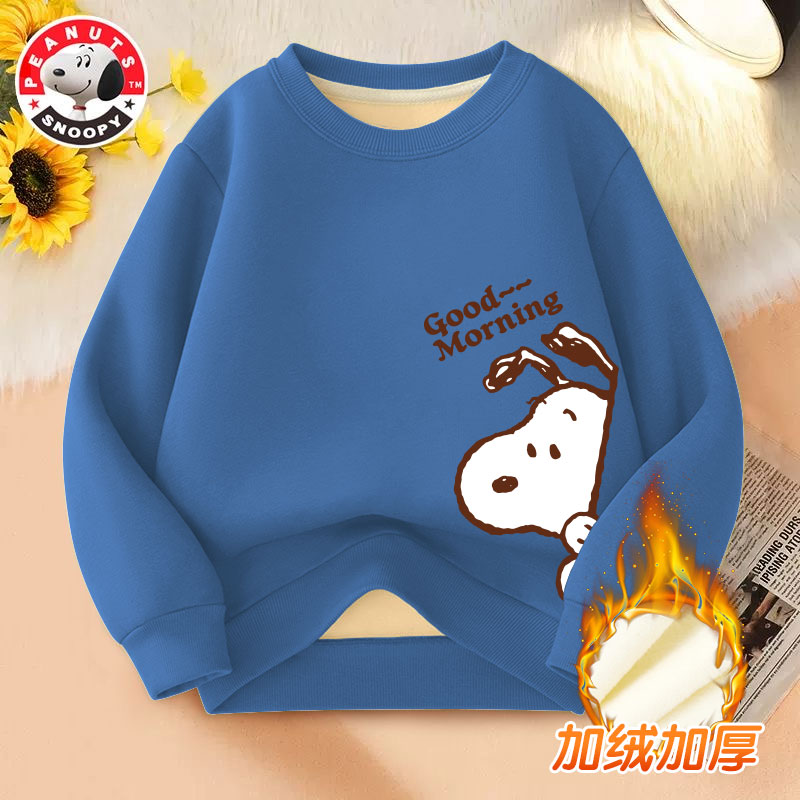 史努比儿童秋冬加绒长袖卫衣圆领加厚卫衣冬季女童保暖打底套头