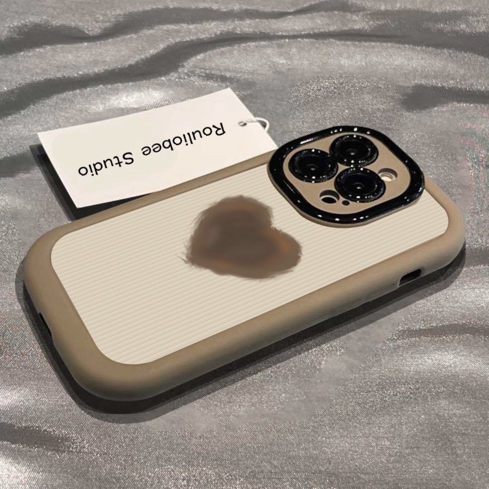 棕系爱心泡芙壳适用iPhone15/14/13手机壳苹果小米vivo华为oppo女