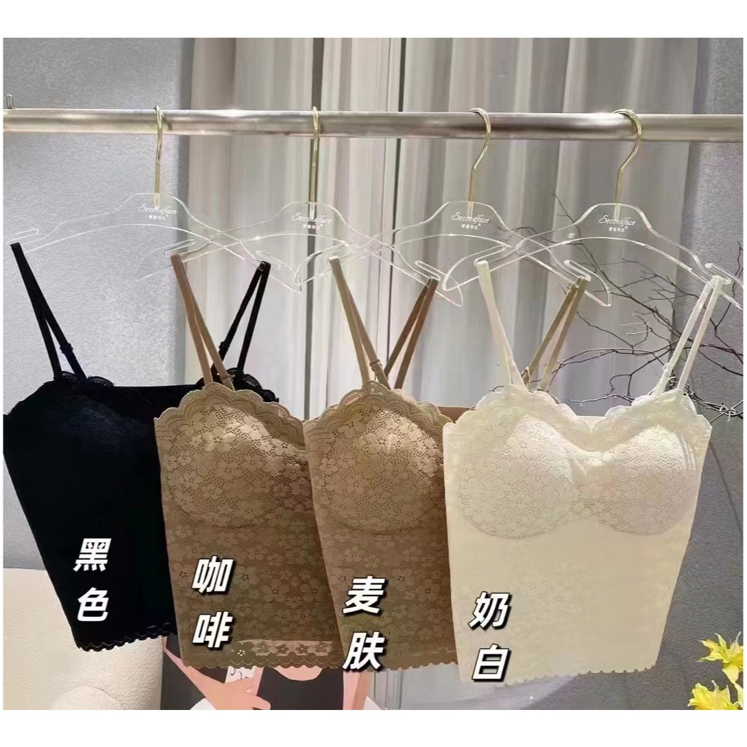 蕾丝吊带背心固定胸垫修身内衣女防走光时尚女背心打底内搭#1828